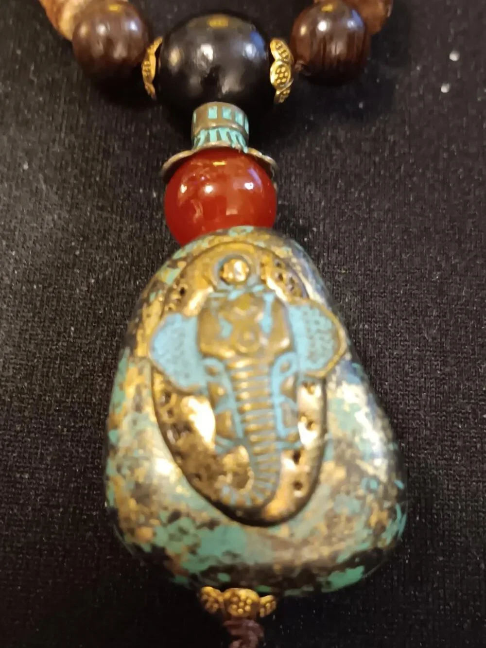 Vintage Wooden beads + Elephant Pendant Beaded Necklace Boho AWWESOME! UNISEX